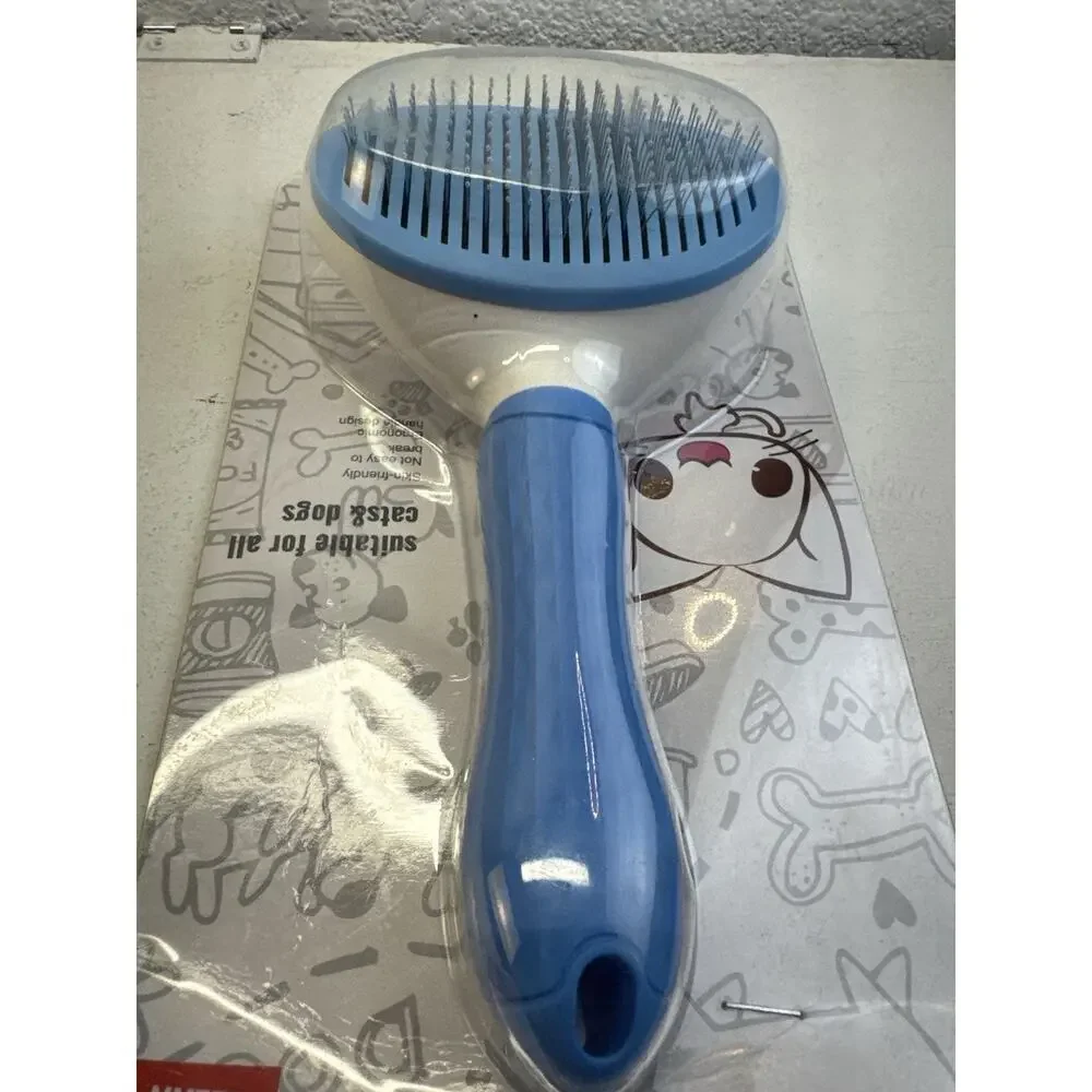 Klean Tinkle Self Cleaning Pet Slicker Brush for Dogs Cats Blue Long‎ Short Hair